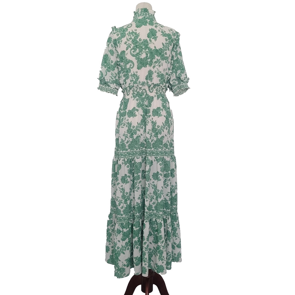 Max Studio Ruffle Collar Floral Print Tiered Maxi Dress L Peasant Cottagecore - Picture 2 of 10
